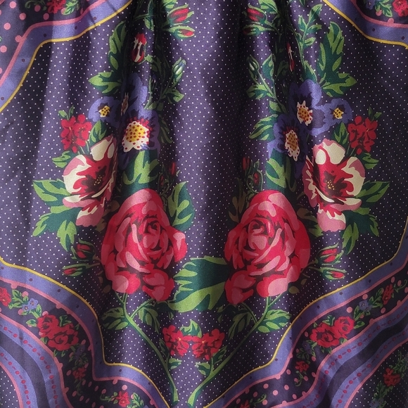Beautiful Silky Purple and Red Mini Dress -- Floral & Swiss Dot - Picture 2 of 9